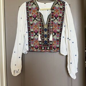 Embroidered Bohemian White Top